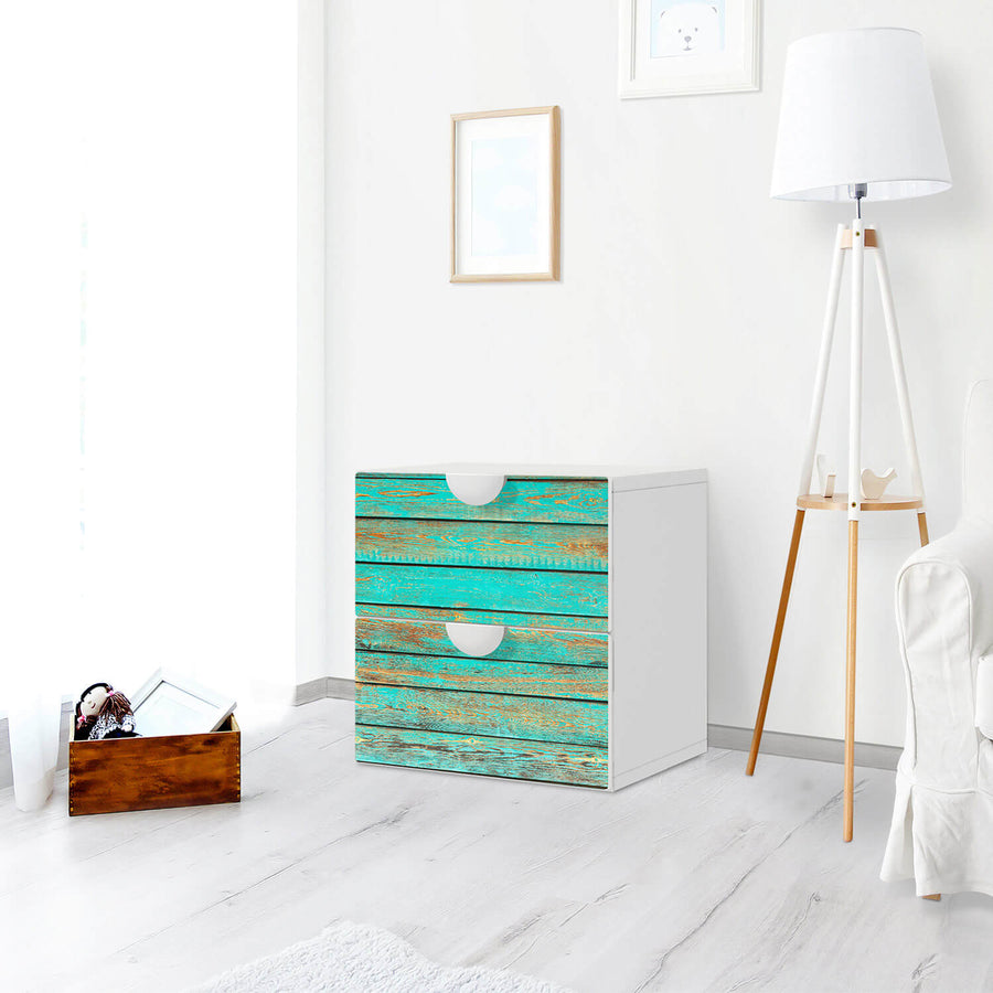 Klebefolie für Möbel Wooden Aqua - IKEA Smastad Kommode - 2 Schubladen - Kinderzimmer