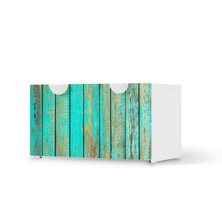 Möbelfolie Wooden Aqua - IKEA Smastad Bank mit Kasten  - weiss