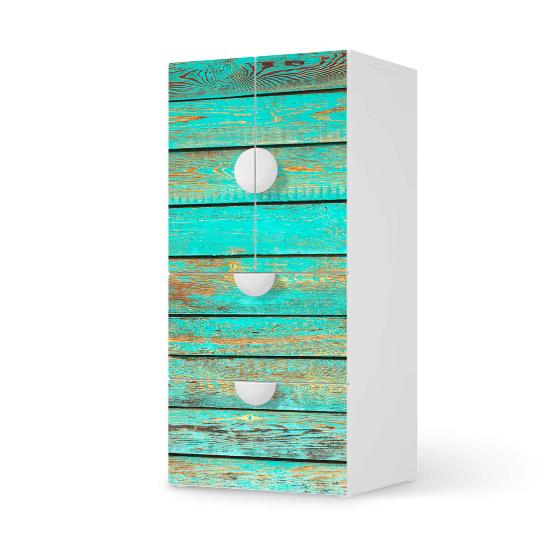 Möbelfolie Wooden Aqua - IKEA Smastad kombiniert - 2 Schubladen und 2 kleine Türen  - weiss