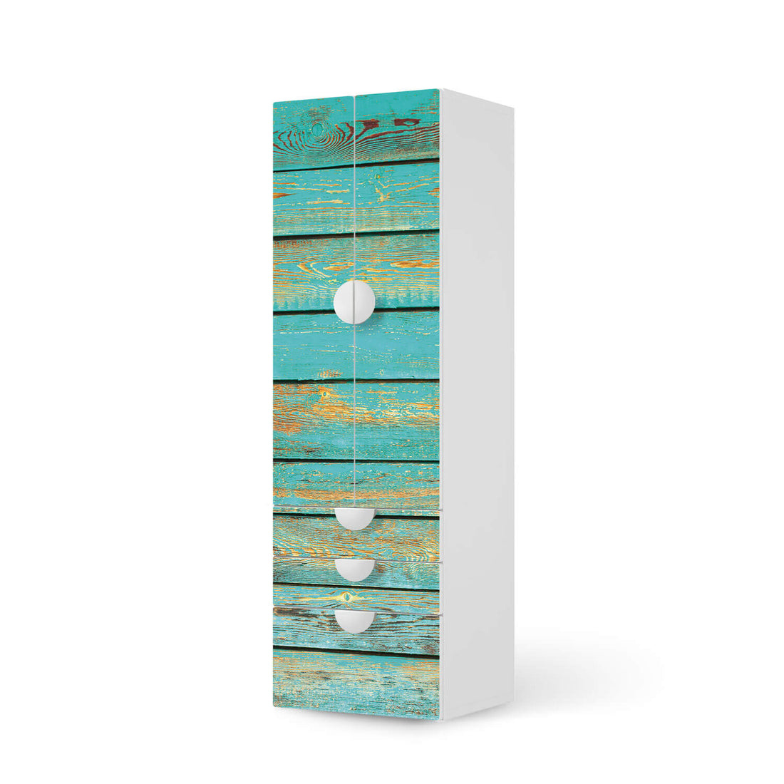 Klebefolie Wooden Aqua - IKEA Smastad kombiniert - 3 Schubladen und 2 große Türen  - weiss