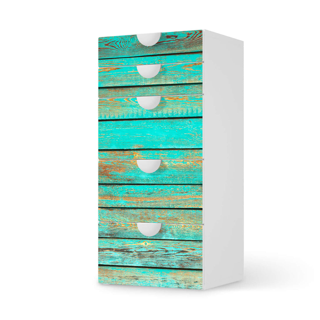 Möbel Klebefolie Wooden Aqua - IKEA Smastad Kommode - 5 Schubladen  - weiss