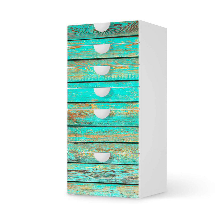Klebefolie für Möbel Wooden Aqua - IKEA Smastad Kommode - 6 Schubladen  - weiss