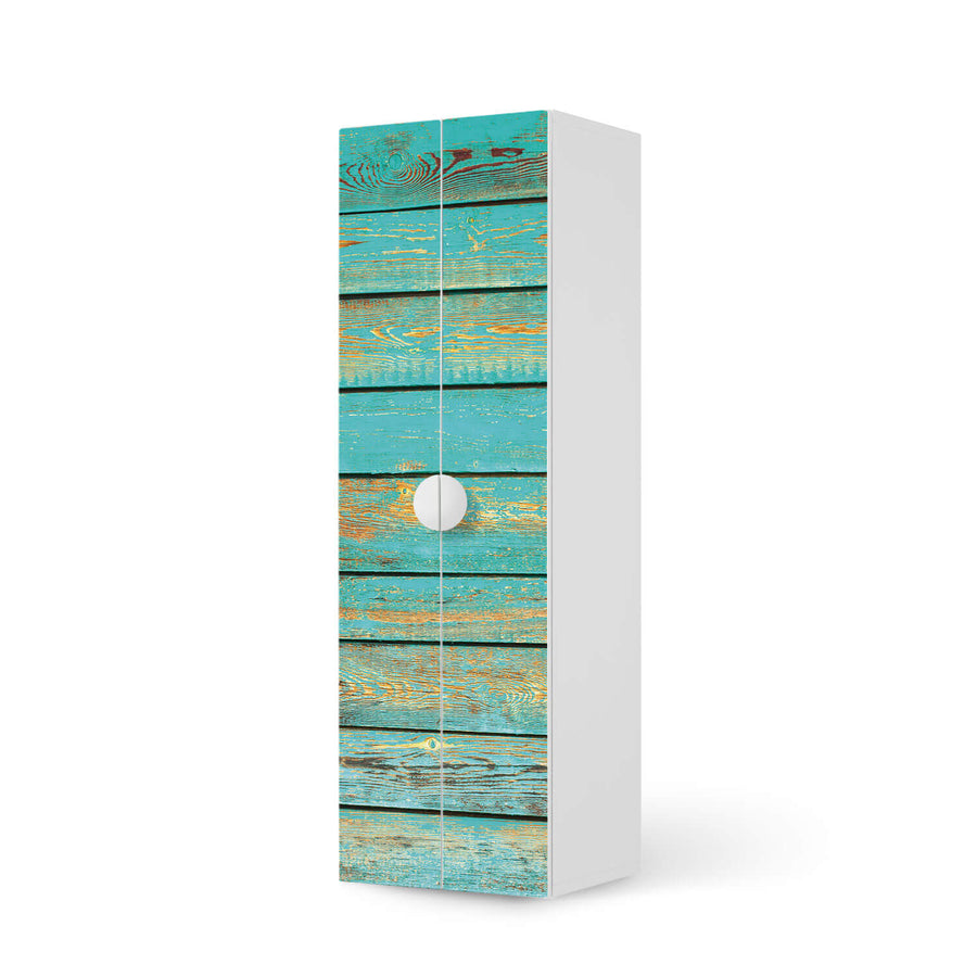 Selbstklebende Folie Wooden Aqua - IKEA Smastad kombiniert - 2 große Türen und 2 kleine Türen  - weiss