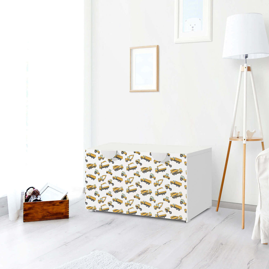 Möbelfolie Working Cars - IKEA Smastad Bank mit Kasten - Kinderzimmer