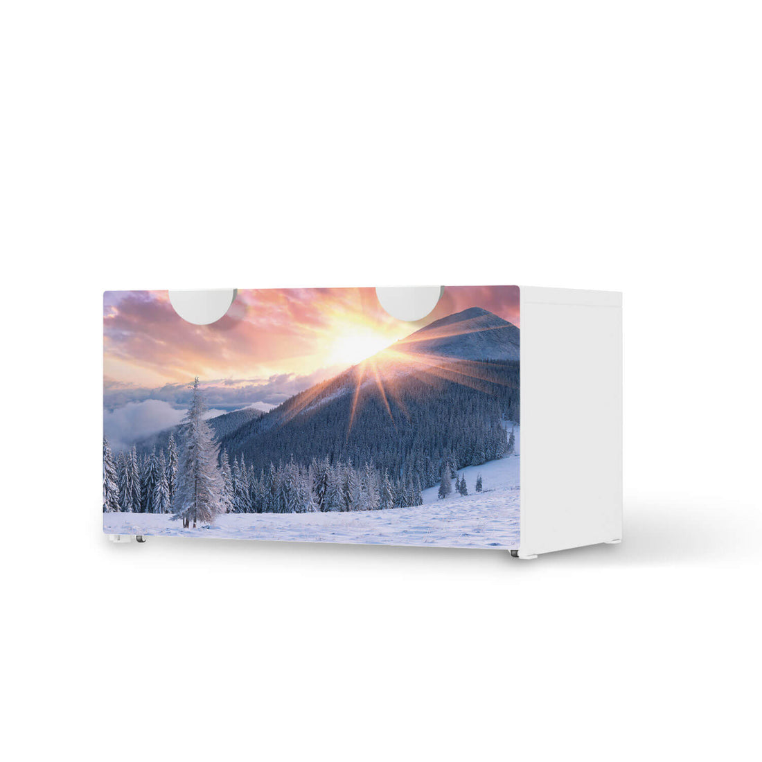 Möbelfolie Zauberhafte Winterlandschaft - IKEA Smastad Bank mit Kasten  - weiss