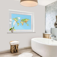 Fensterfolie [quer] - Geografische Weltkarte - 100x70 cm - Bad
