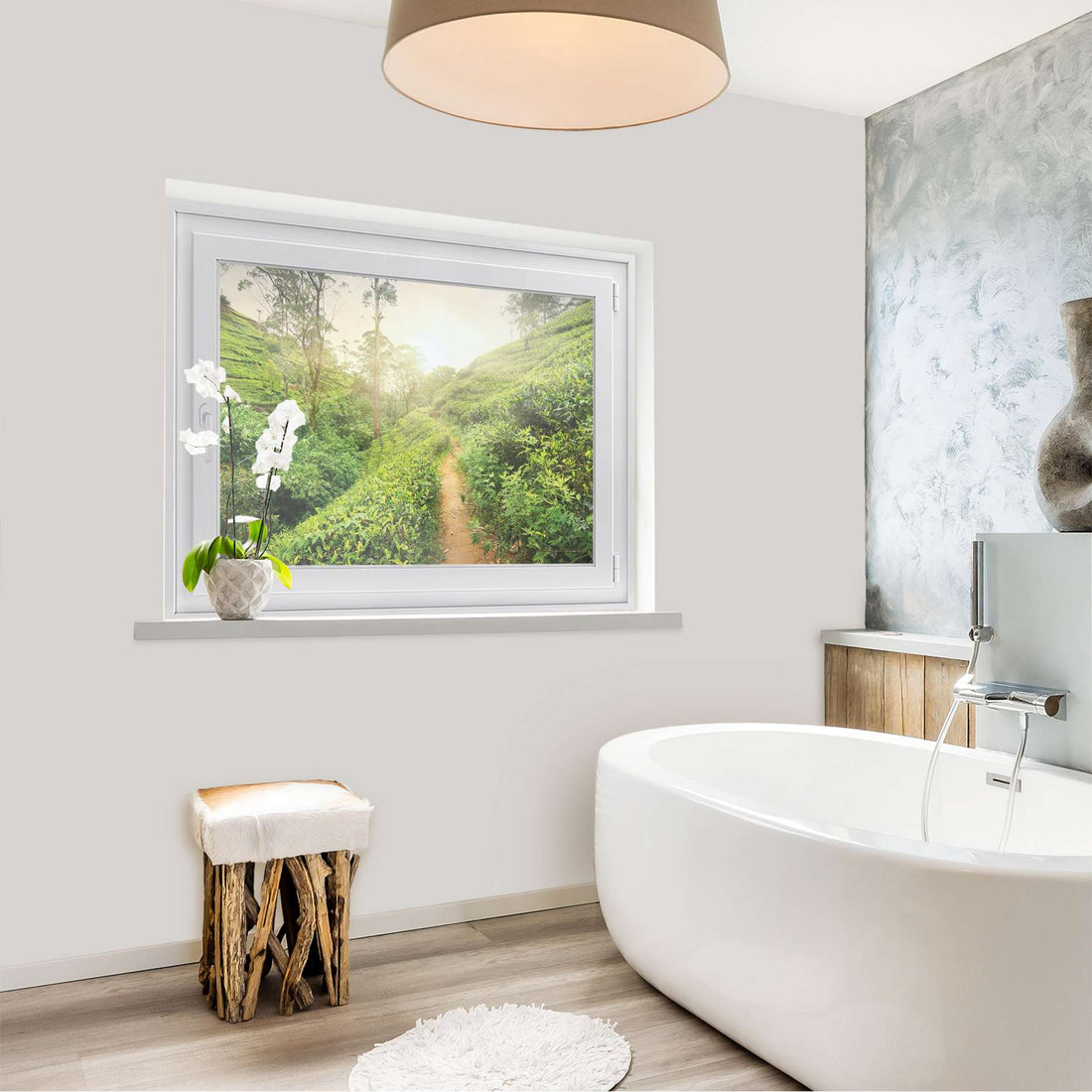 Fensterfolie [quer] - Green Tea Fields - 100x70 cm - Bad