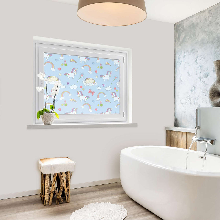 Fensterfolie [quer] - Rainbow Unicorn - 100x70 cm - Bad