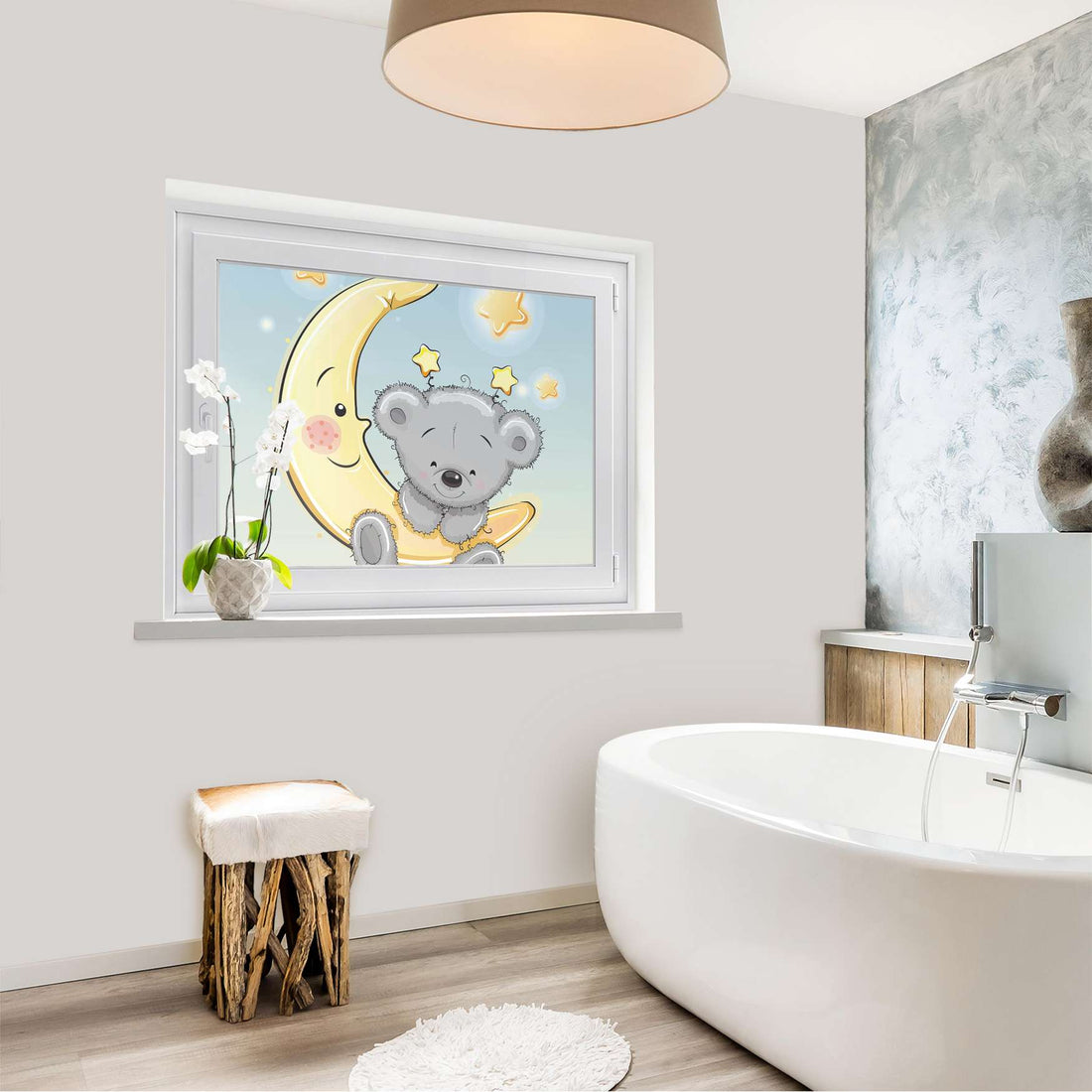 Fensterfolie [quer] - Teddy und Mond - 100x70 cm - Bad