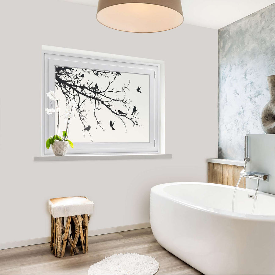 Fensterfolie [quer] - Tree and Birds 1 - 100x70 cm - Bad