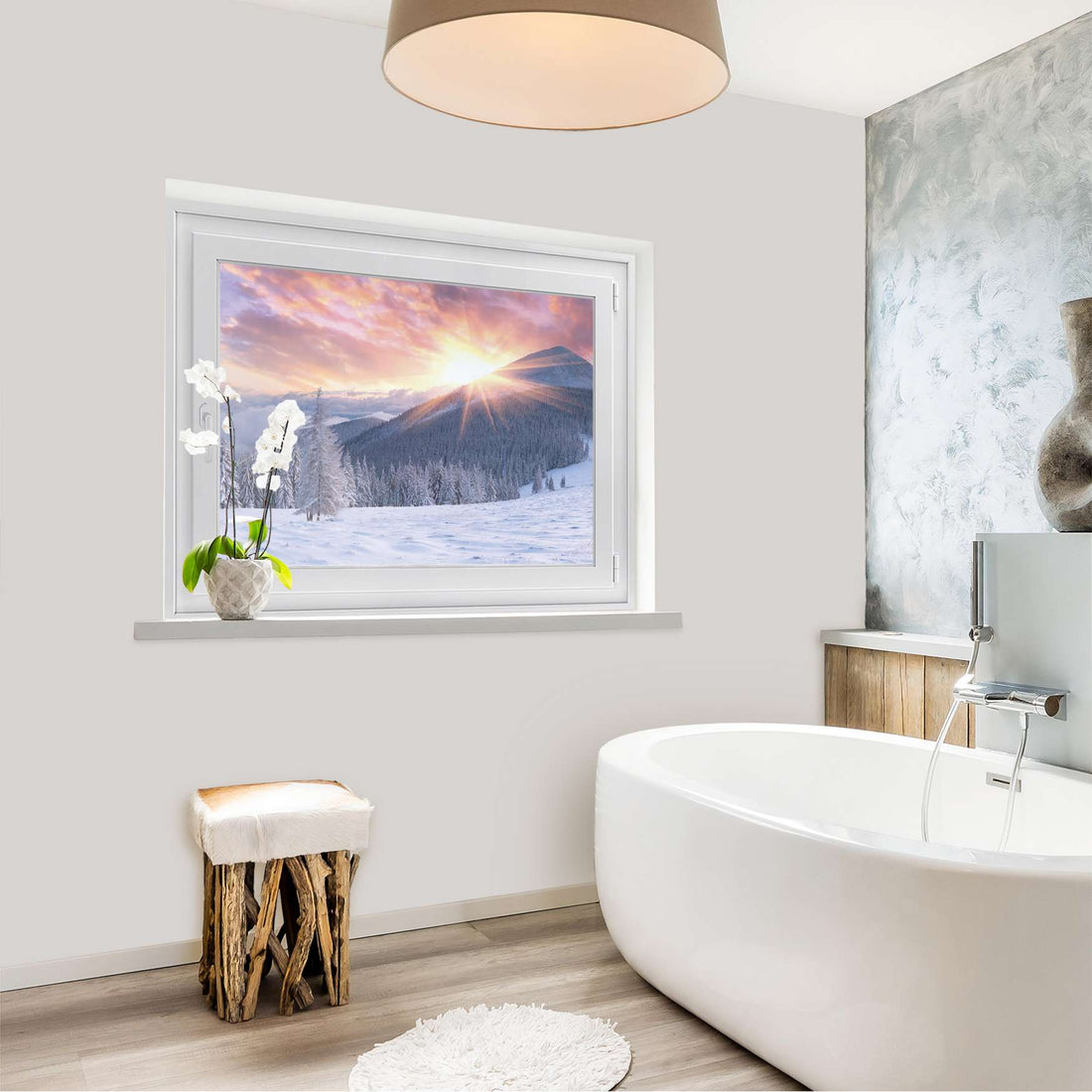 Fensterfolie [quer] - Zauberhafte Winterlandschaft - 100x70 cm - Bad