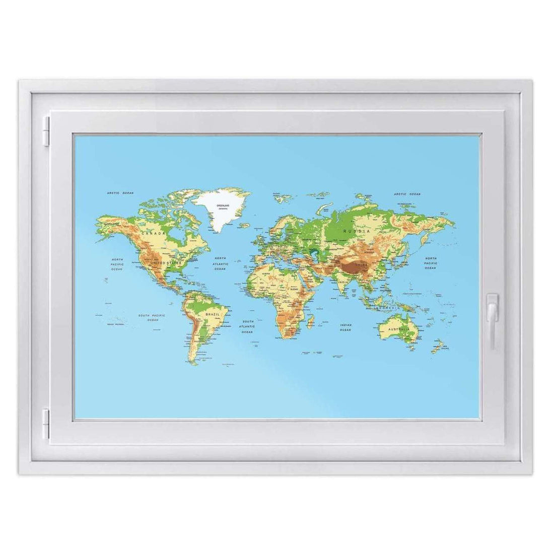 Fensterfolie [quer] -Geografische Weltkarte- Größe: 100x70 cm