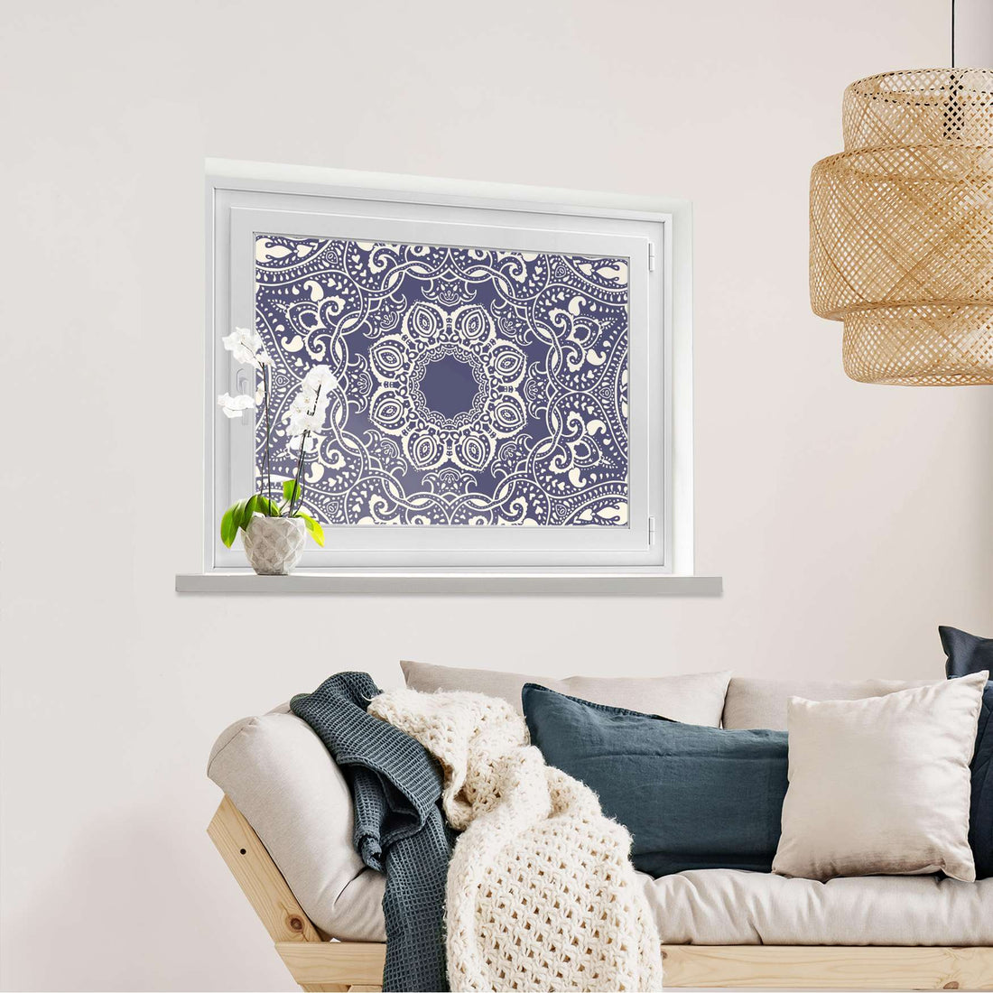 Fensterfolie [quer] Blue Mandala  - Wohnzimmer100cm x 70cm