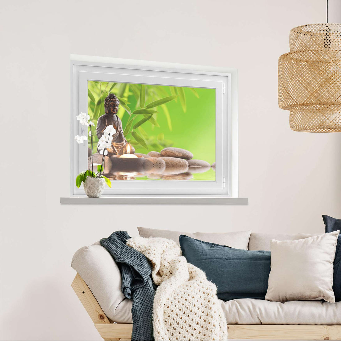 Fensterfolie [quer] Buddha Zen  - Wohnzimmer100cm x 70cm