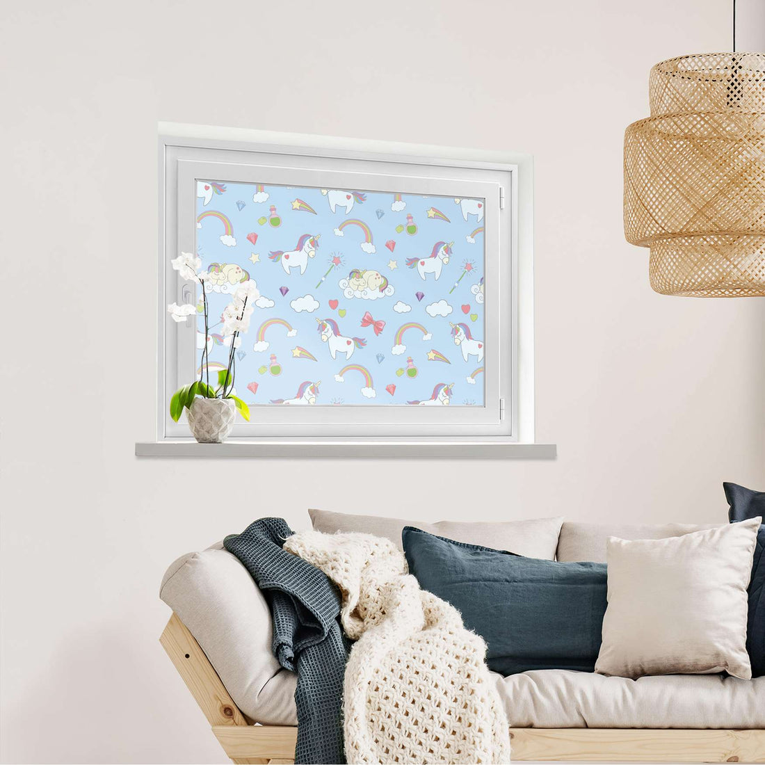 Fensterfolie [quer] Rainbow Unicorn  - Wohnzimmer100cm x 70cm
