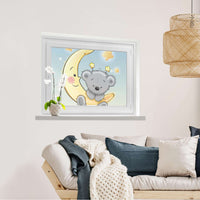 Fensterfolie [quer] Teddy und Mond  - Wohnzimmer100cm x 70cm