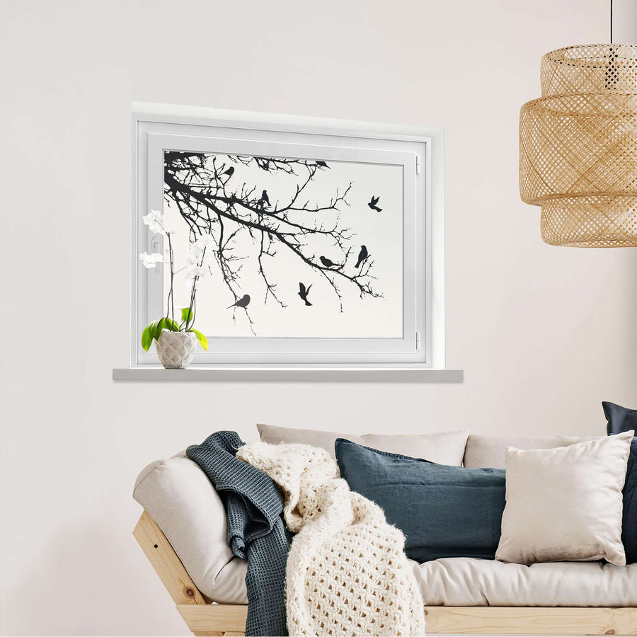 Fensterfolie [quer] Tree and Birds 1  - Wohnzimmer100cm x 70cm