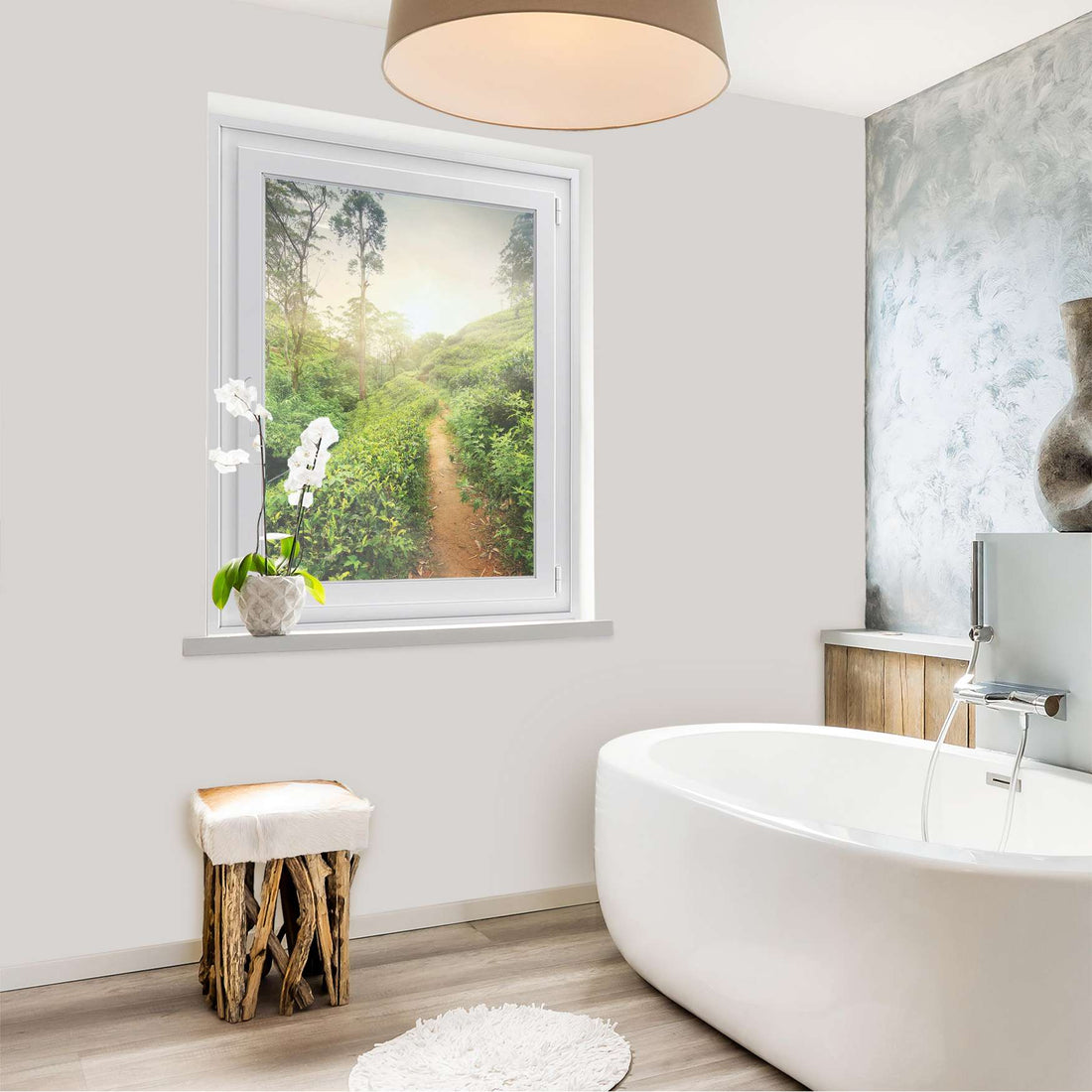 Fensterfolie [hoch] - Green Tea Fields - 70x100 cm - Bad