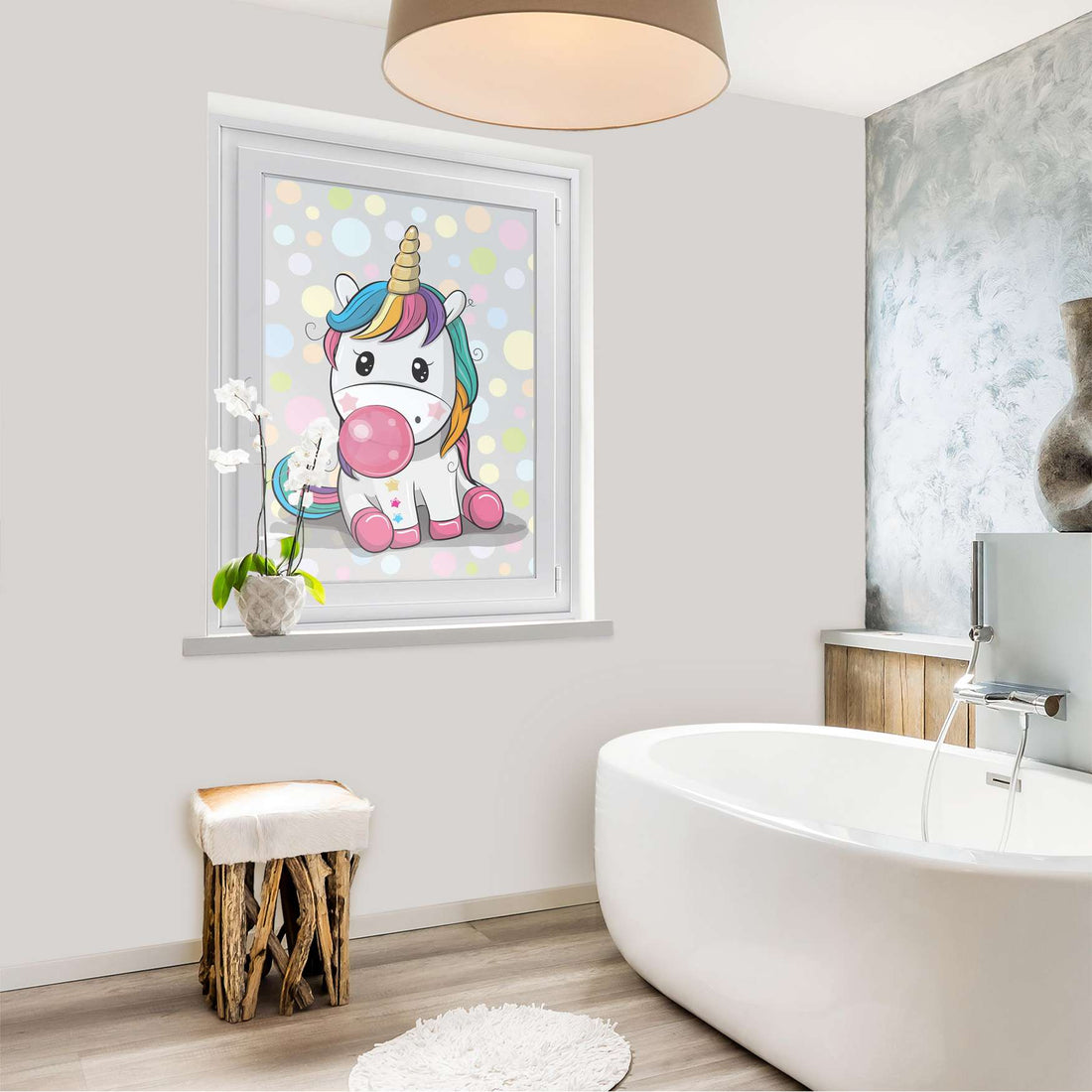 Fensterfolie [hoch] - Rainbow das Einhorn - 70x100 cm - Bad