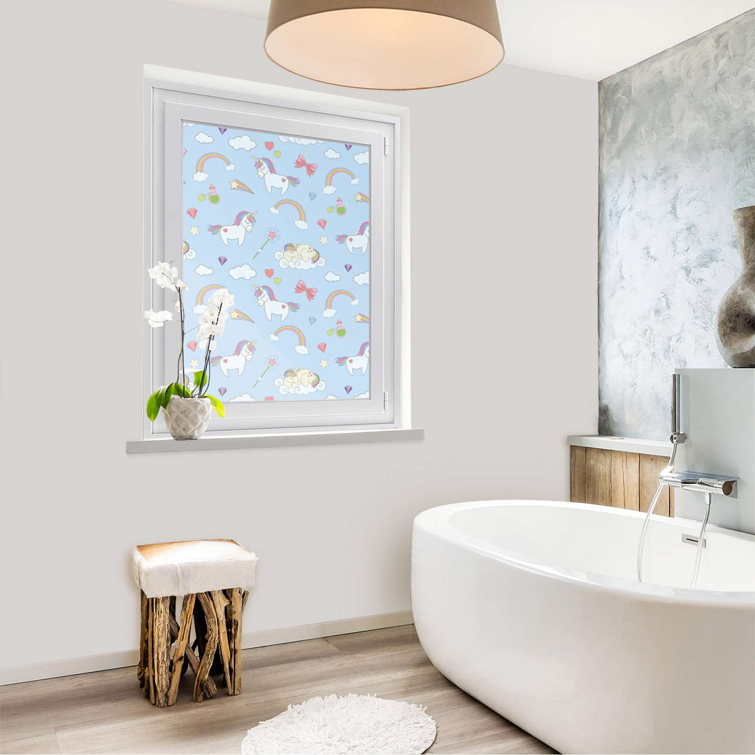 Fensterfolie [hoch] - Rainbow Unicorn - 70x100 cm - Bad