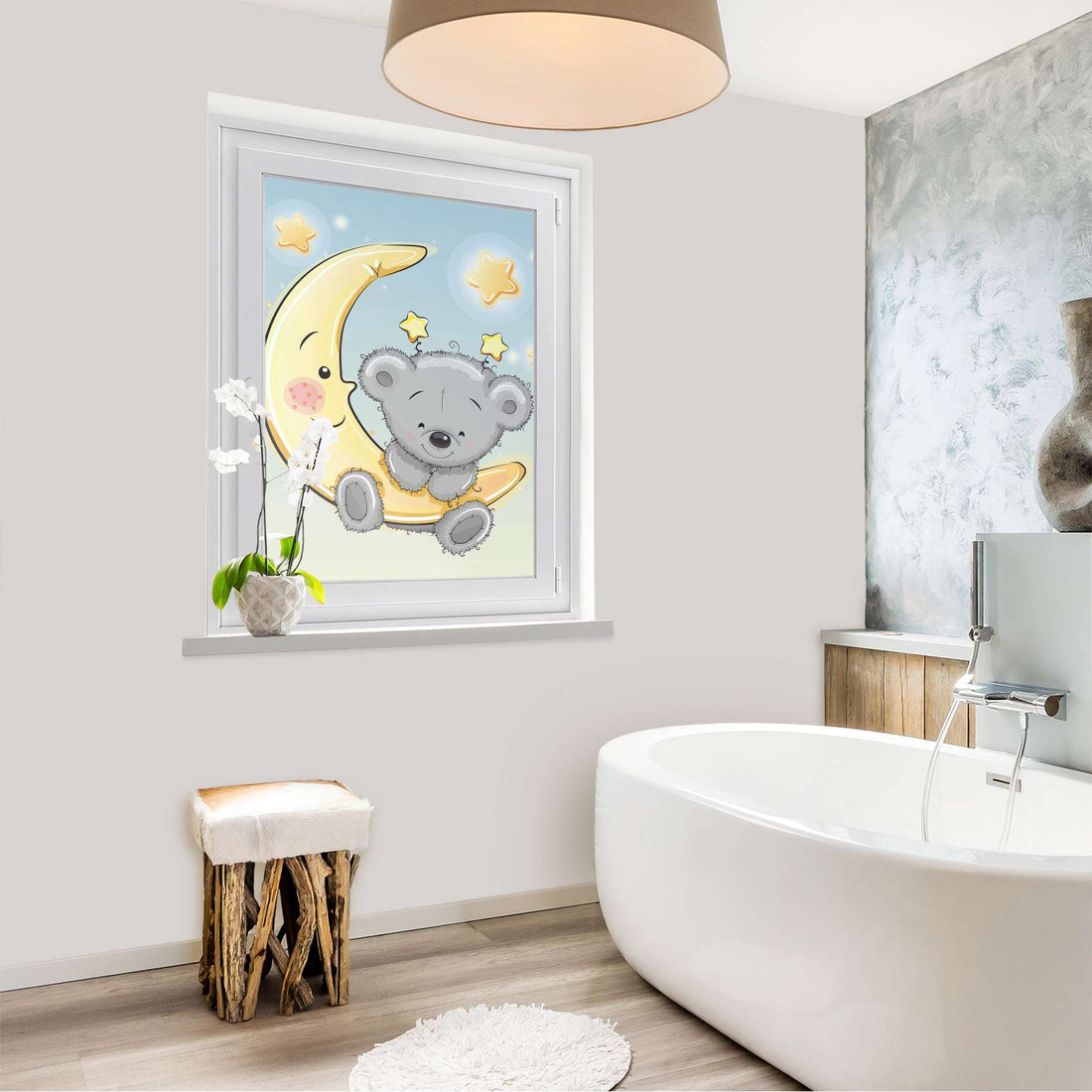 Fensterfolie [hoch] - Teddy und Mond - 70x100 cm - Bad
