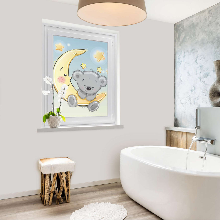 Fensterfolie [hoch] - Teddy und Mond - 70x100 cm - Bad