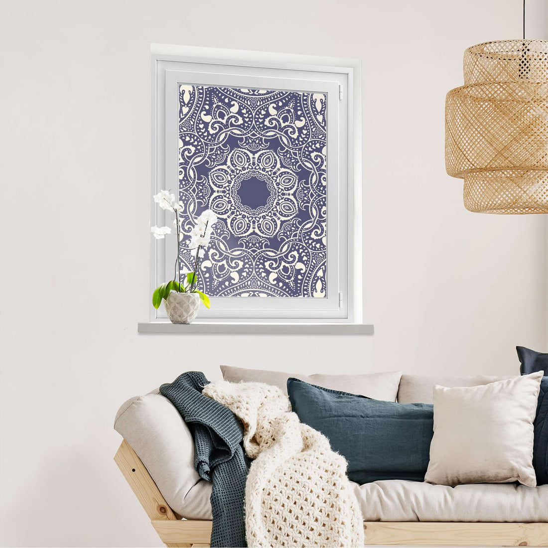 Fensterfolie [hoch] Blue Mandala  - Wohnzimmer70cm x 100cm