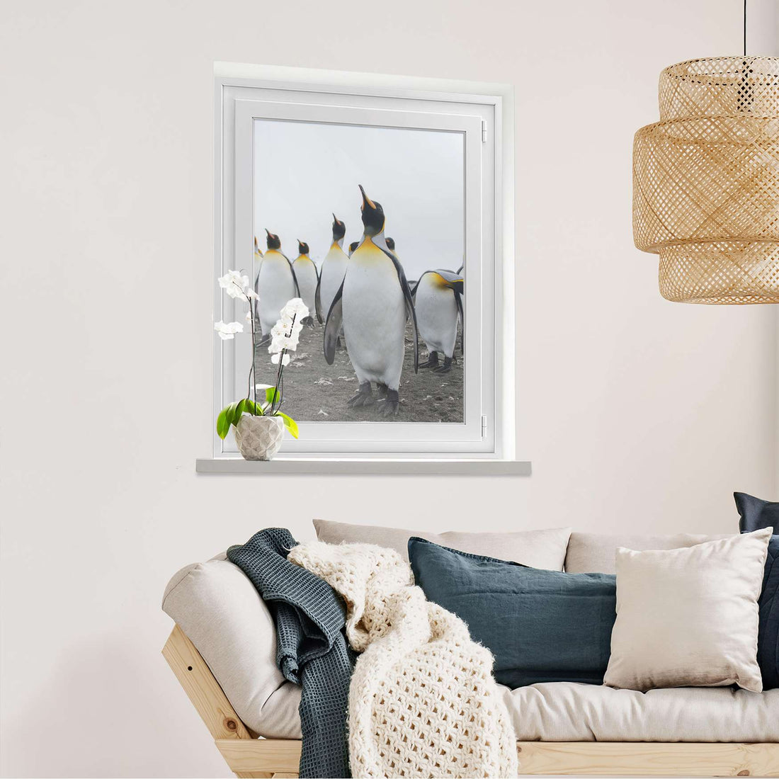 Fensterfolie [hoch] Penguin Family  - Wohnzimmer70cm x 100cm