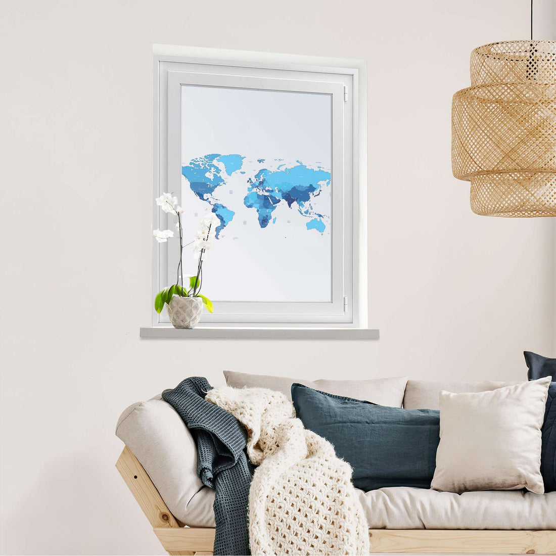 Fensterfolie [hoch] Politische Weltkarte  - Wohnzimmer70cm x 100cm
