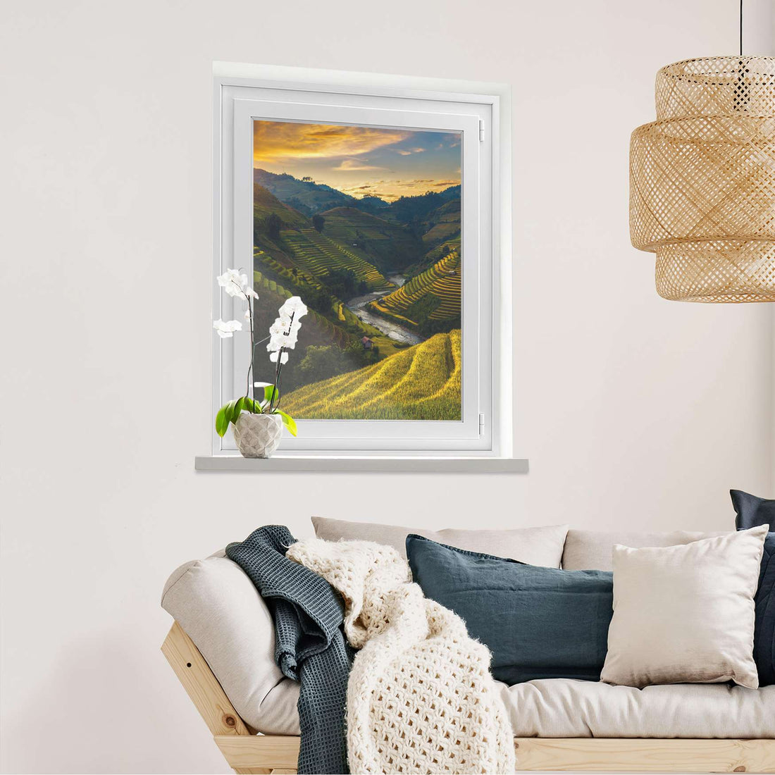 Fensterfolie [hoch] Reisterrassen  - Wohnzimmer70cm x 100cm