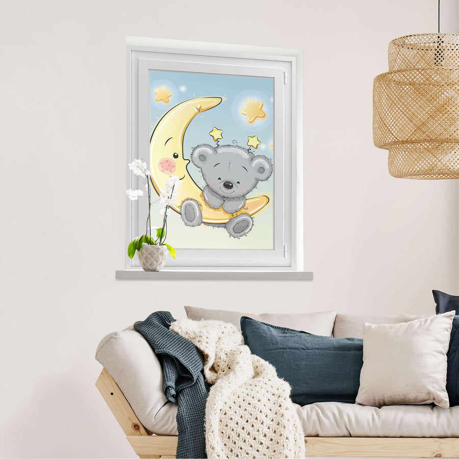 Fensterfolie [hoch] Teddy und Mond  - Wohnzimmer70cm x 100cm