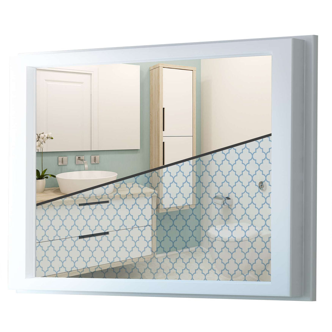 Fensterfolie [quer] - Retro Pattern - Blau - 100x70 cm - Transparenz