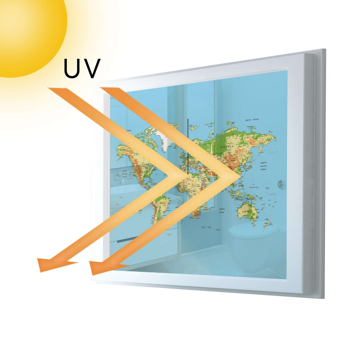 Fensterfolie [quer] - Geografische Weltkarte - 100x70 cm - UV-resistent pds1
