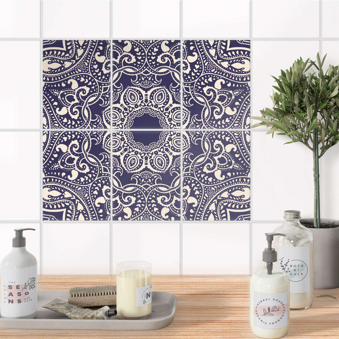 Fliesenaufkleber 15x20 cm Bad - Blue Mandala