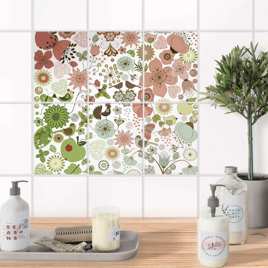 Fliesenaufkleber 15x20 cm Bad - Flower Pattern