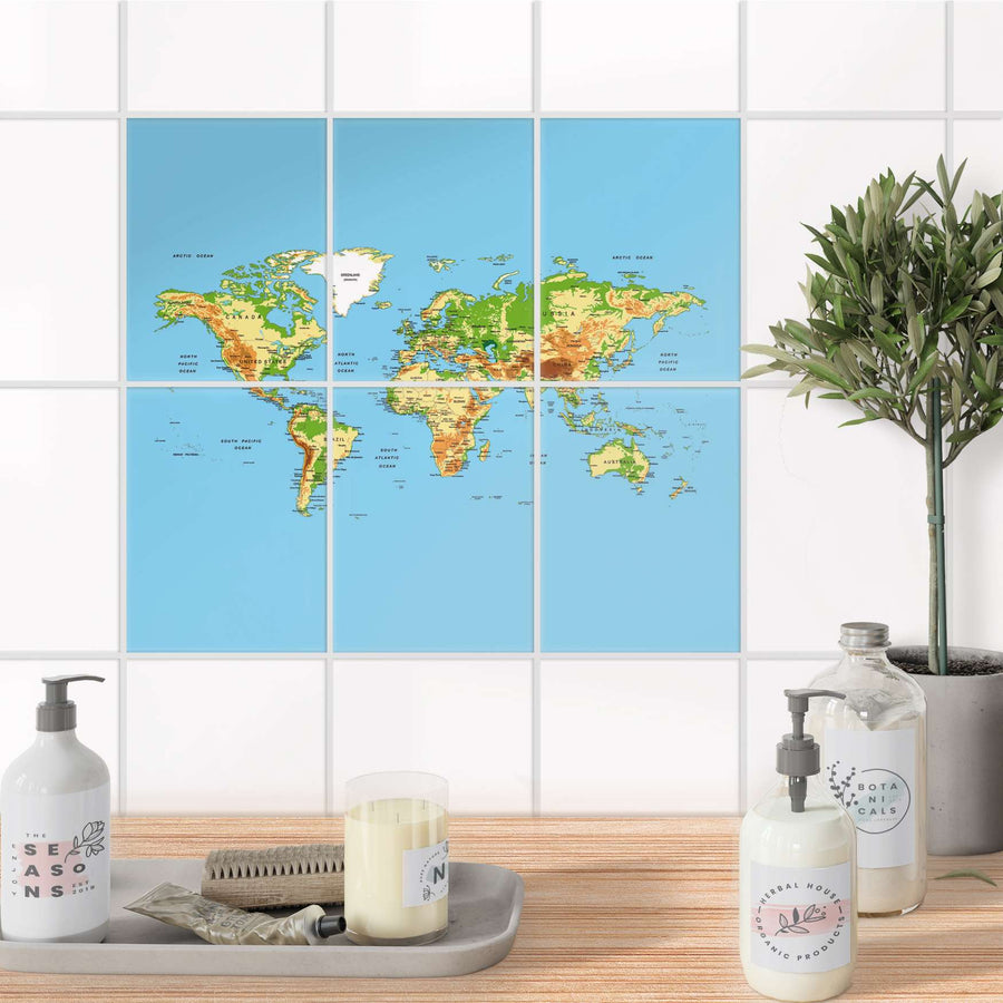 Fliesenaufkleber 15x20 cm Bad - Geografische Weltkarte