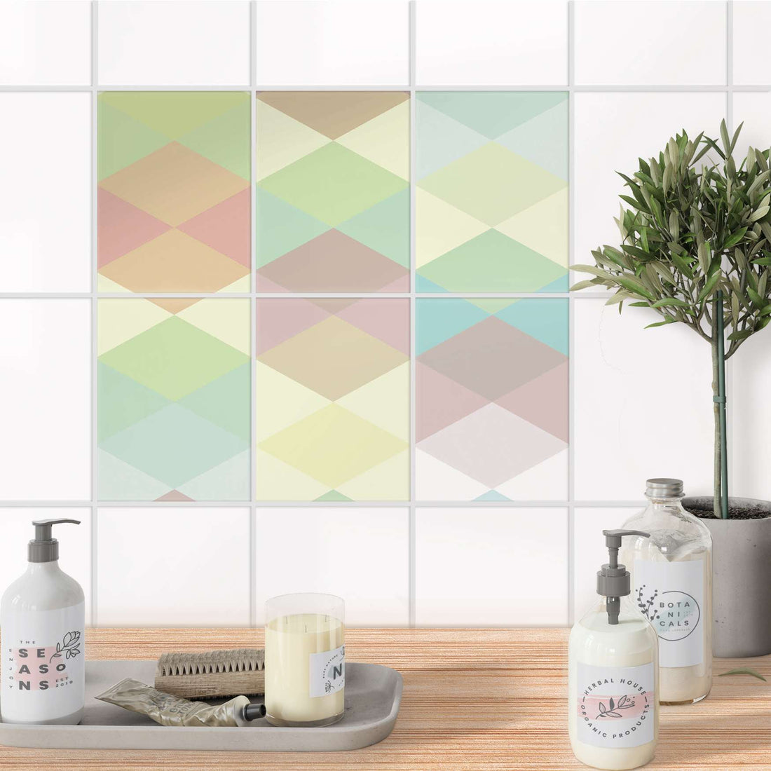 Fliesenaufkleber 15x20 cm Bad - Melitta Pastell Geometrie