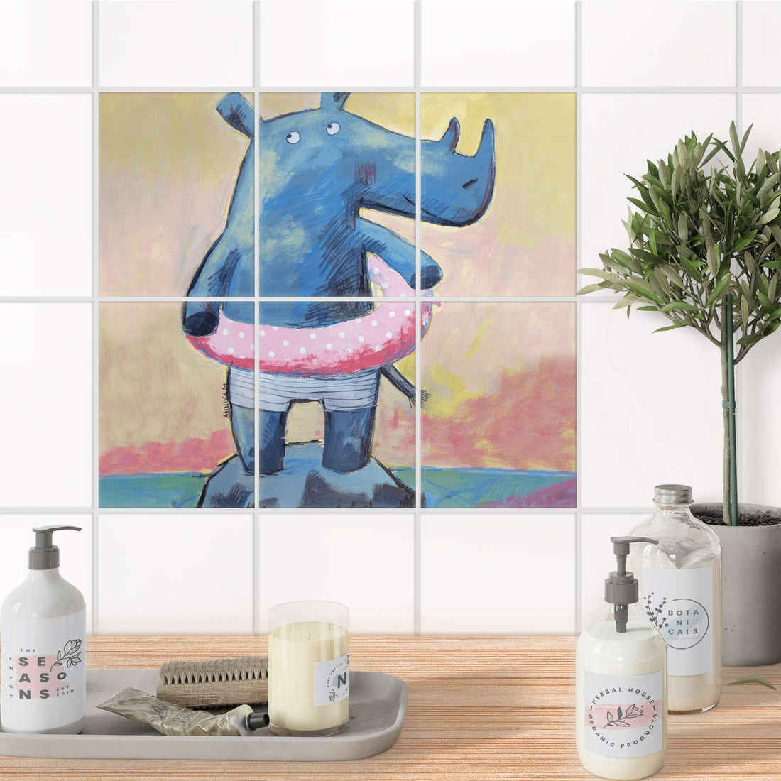 Fliesenaufkleber 15x20 cm Bad - Nashorn