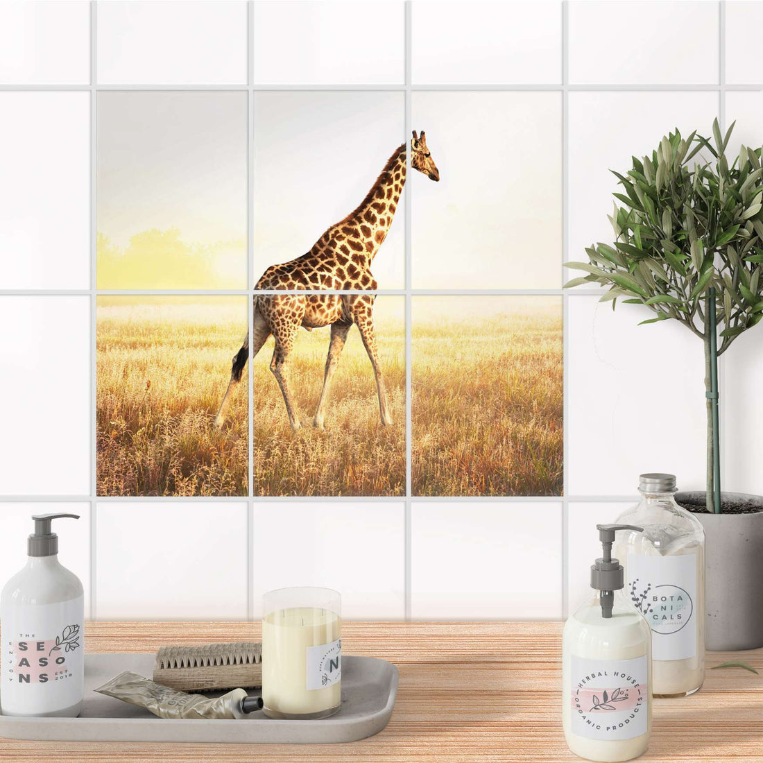 Fliesenaufkleber 15x20 cm Bad - Savanna Giraffe
