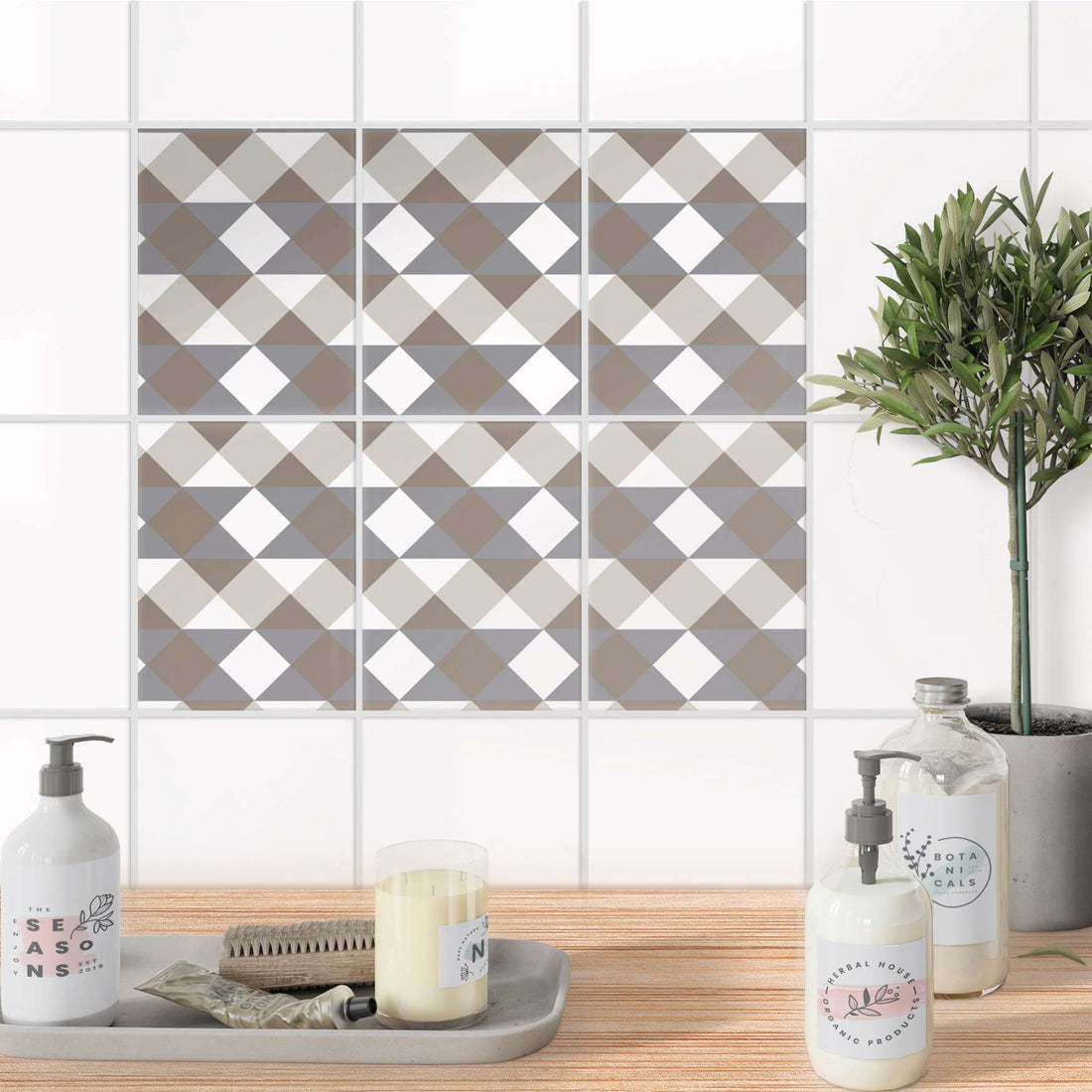 Fliesenaufkleber 15x20 cm Bad - Triangle Pattern - Grau
