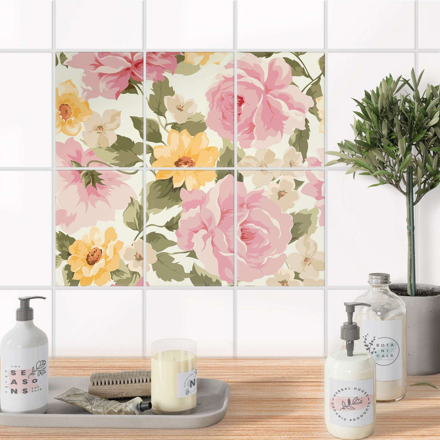 Fliesenaufkleber 15x20 cm Bad - Vintage Flowers