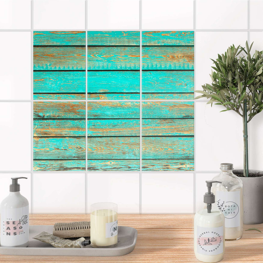 Fliesenaufkleber 15x20 cm Bad - Wooden Aqua