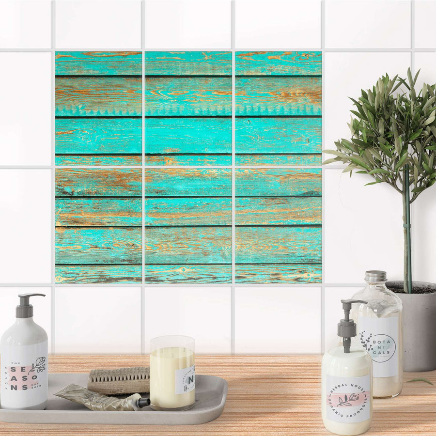 Fliesenaufkleber 15x20 cm Bad - Wooden Aqua