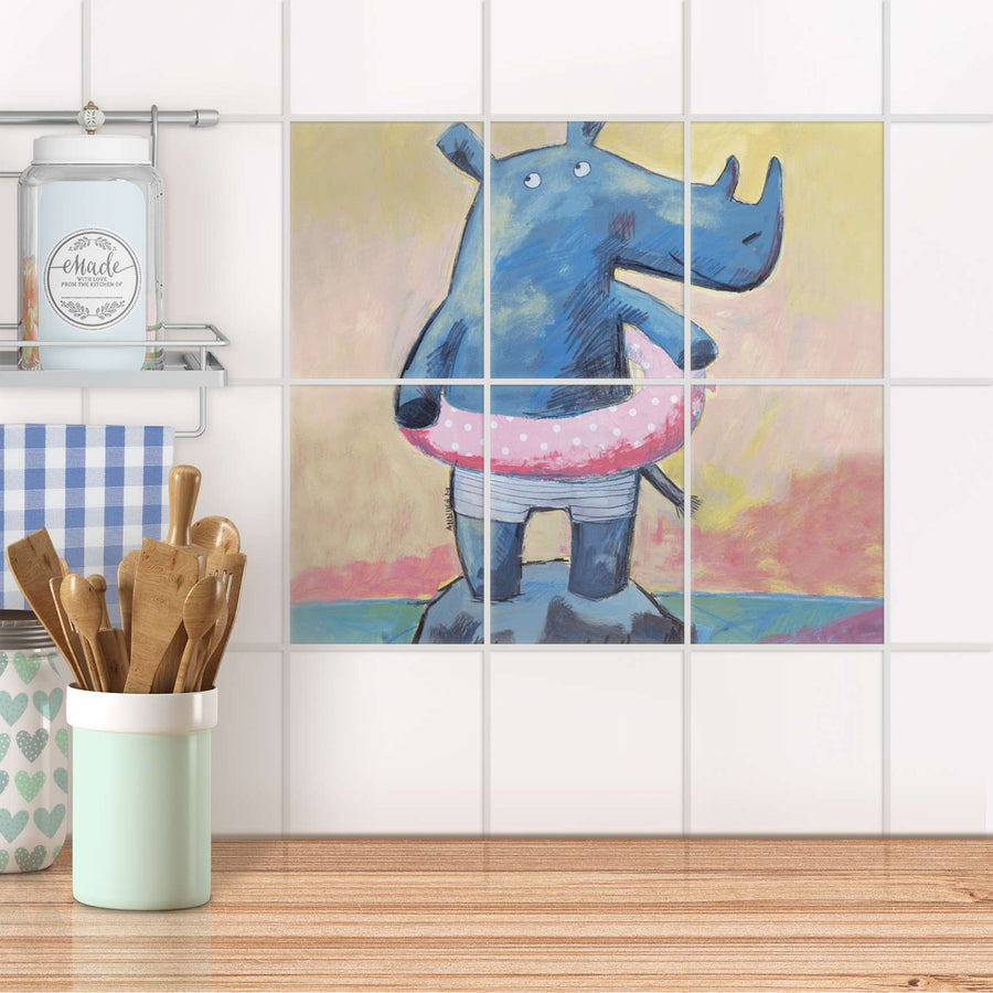 Fliesenaufkleber 15x20 cm Küche - Nashorn
