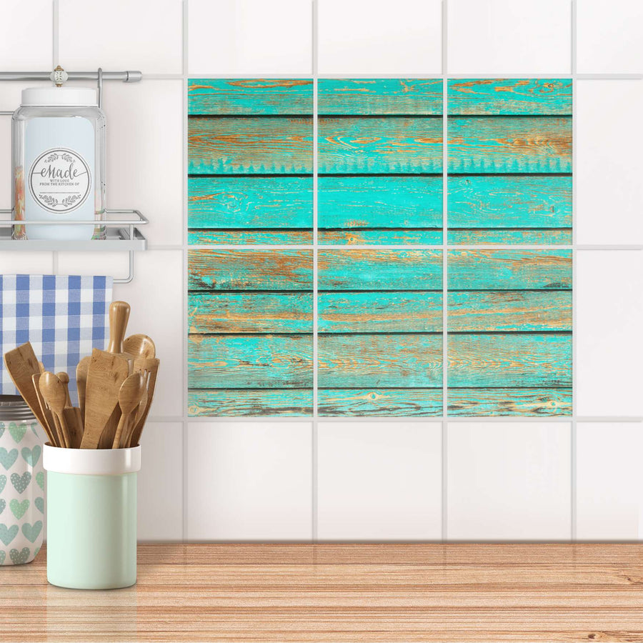 Fliesenaufkleber 15x20 cm Küche - Wooden Aqua