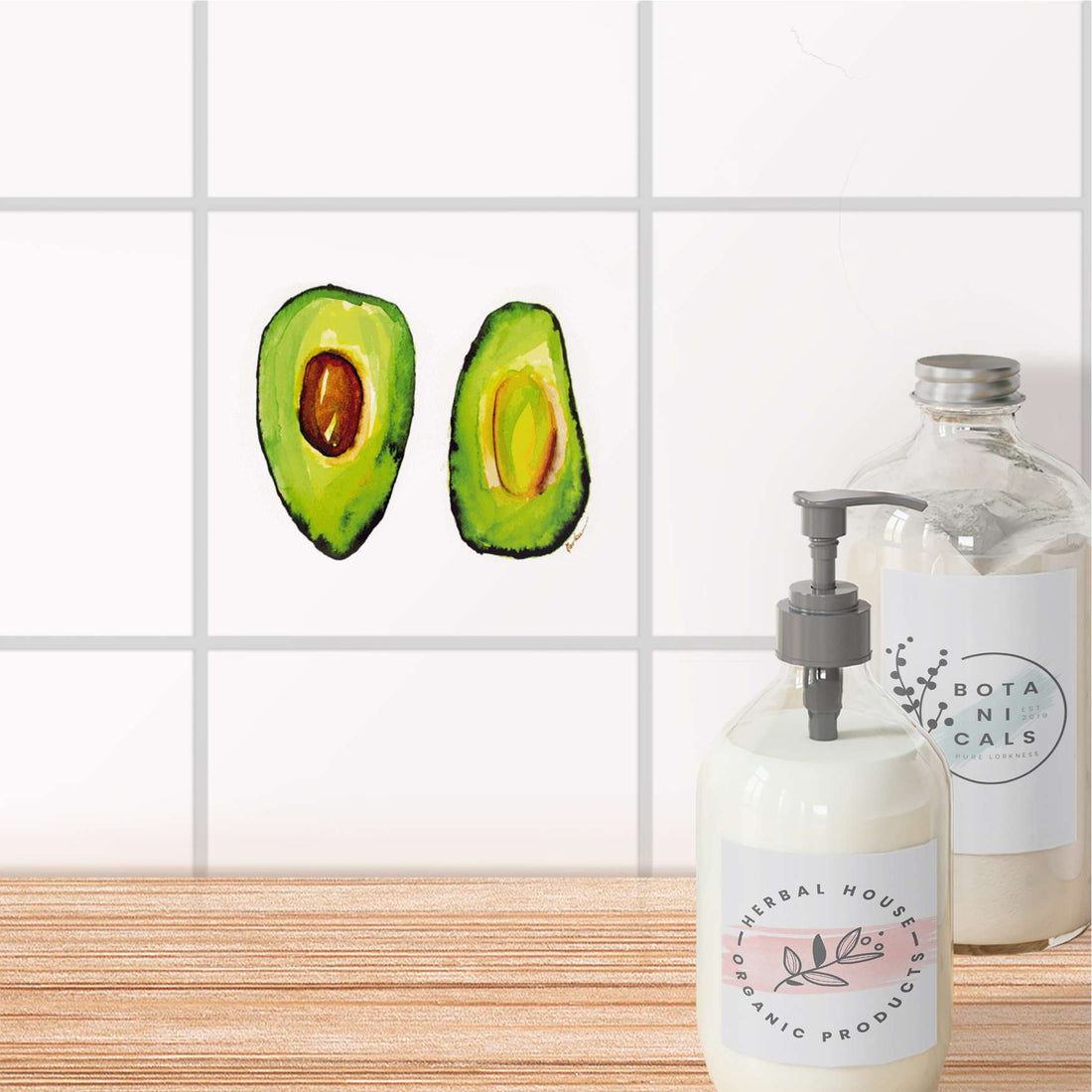 Fliesenaufkleber Bad - Avocado halb und halb