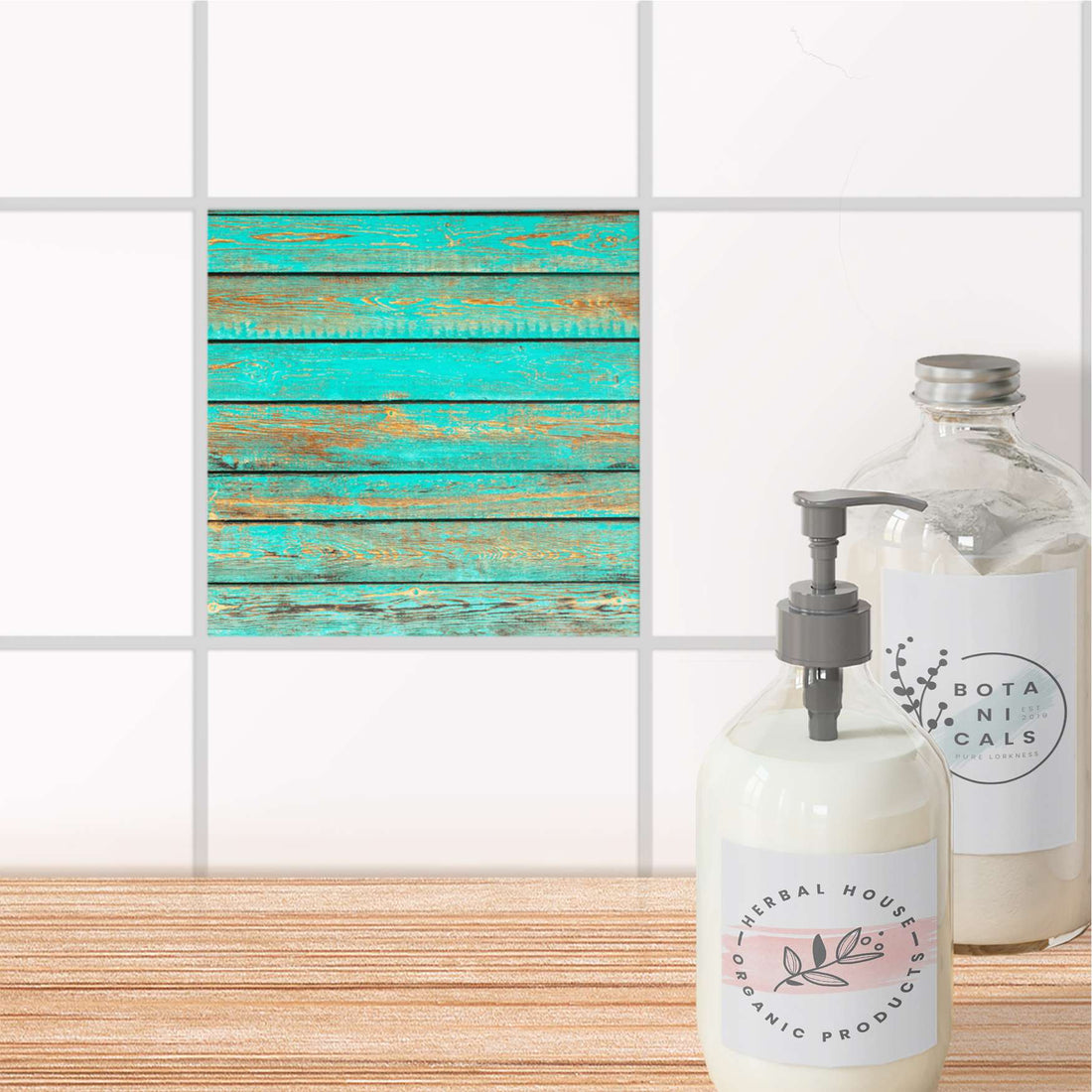 Fliesenaufkleber Bad - Wooden Aqua