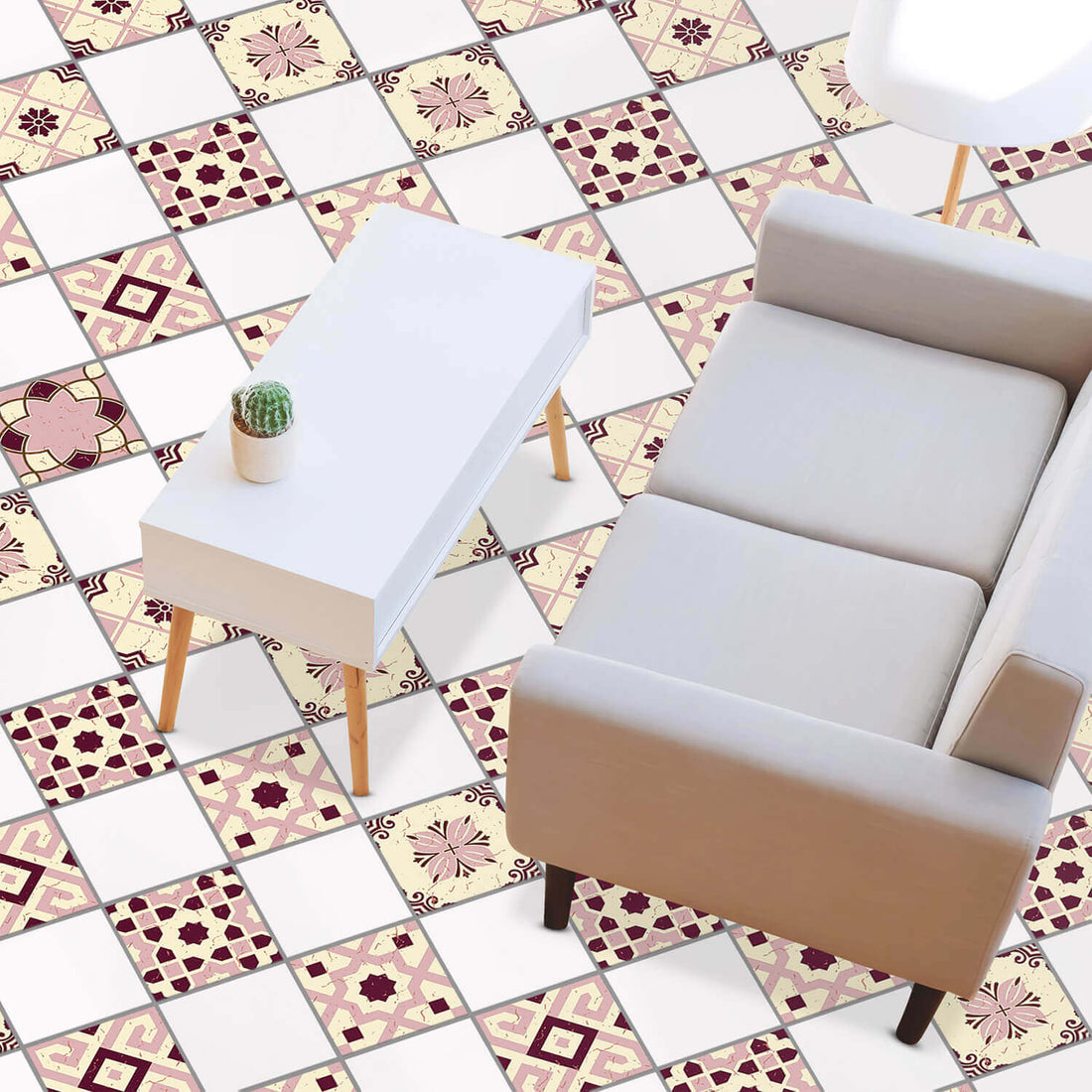 Fliesenaufkleber Boden Klebefliese -  Mediterranean Tile Set - Red Purple