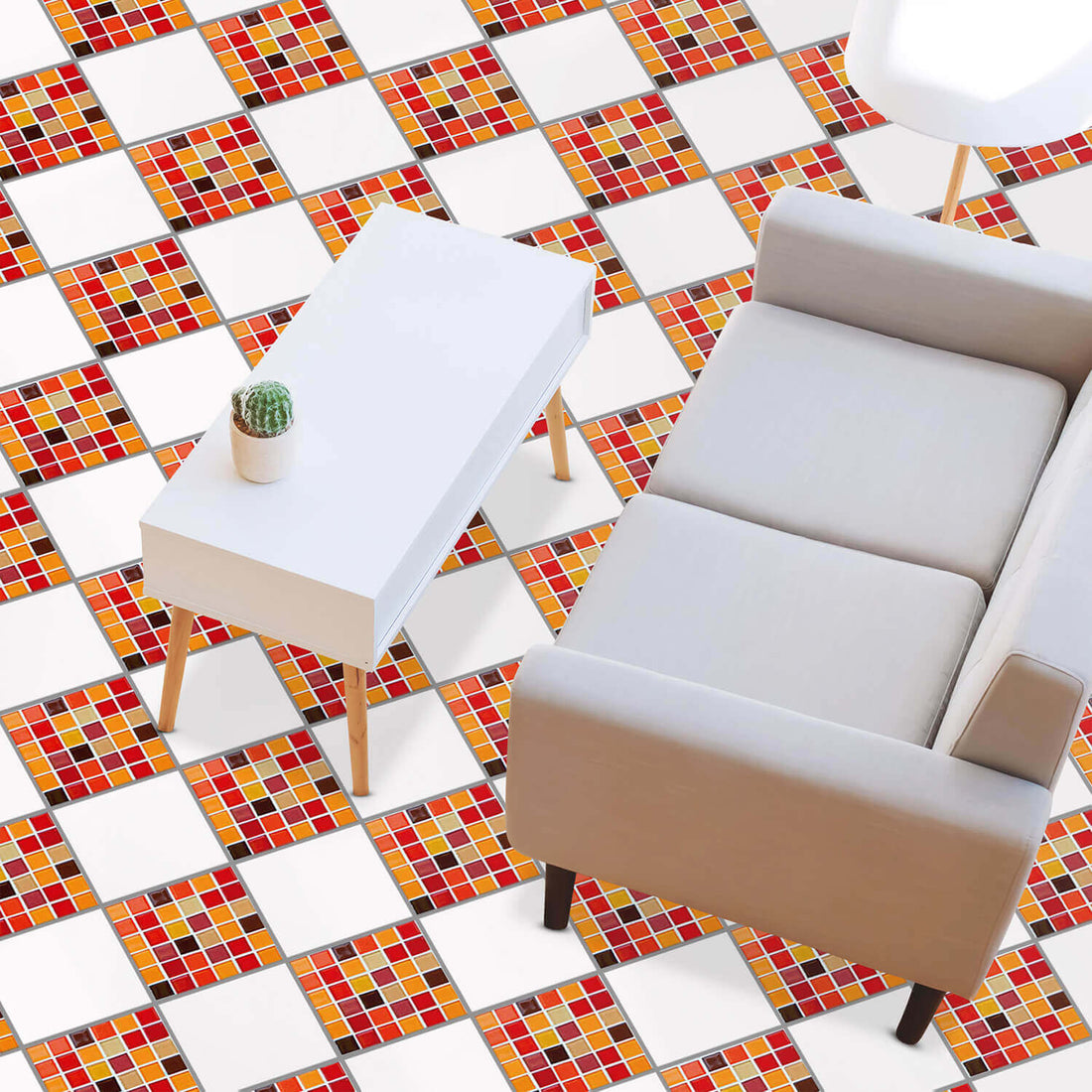 Fliesenaufkleber Boden Klebefliese -  Mosaik Rot-Orange