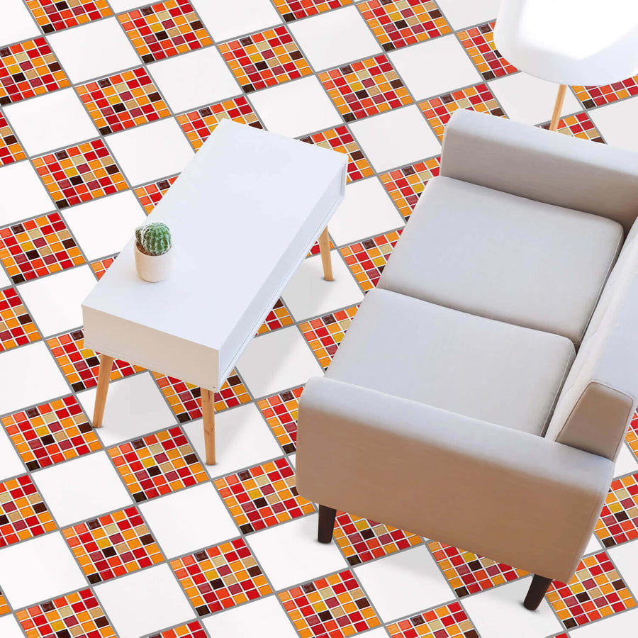 Fliesenaufkleber Boden Klebefliese -  Mosaik Rot-Orange